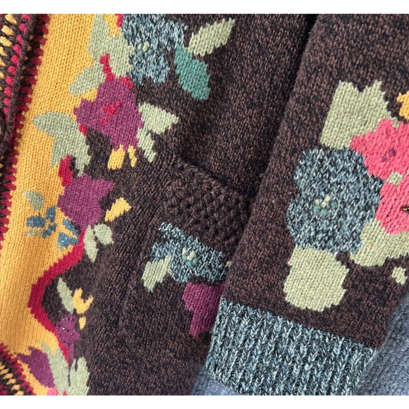 Sparrow Cardigan Womens Small Yellow Brown Lambswool Floral Longline Boho Floral - Picture 4 of 9